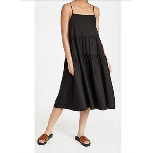 ENZA COSTA Tiered Cool Cotton Easy Strappy Black Midi Dress - Size 1 Small